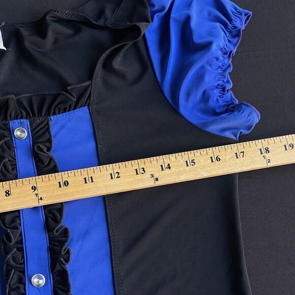 Solar Ruffle Blouse Womens Small (marked XL) Y2K Colorblock Rhinestone Button - Picture 6 of 8